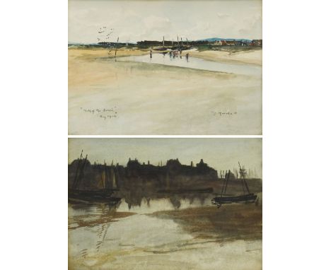 John Blyth Marshall (British 1898-1930): 'Mouth of the Lossie' (Lossiemouth) Scotland, pair watercolours signed and inscribed