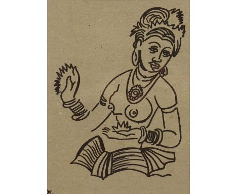  L K Karunaratne (Sri Lankan 1932-2013): 'Sigiriya Maiden', monochrome felt on card signed with initials 28cm x 20cmNotes: No