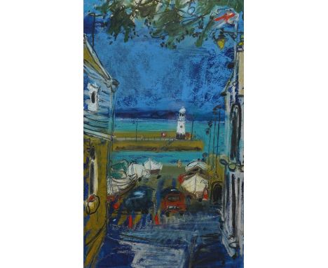 Selina Thorp (British 1968-): 'St Ives Lighthouse', pastel and watercolour signed titled and dated 1997 verso 33cm x 20cm