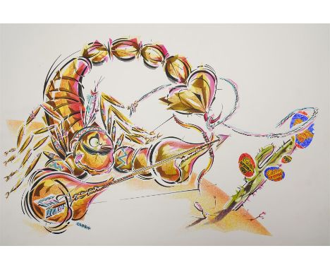 Peter Clark (British 1944-): 'Scorpios Do It Like This!', mixed media on card with tracing paper overlay signed 43cm x 56cm (