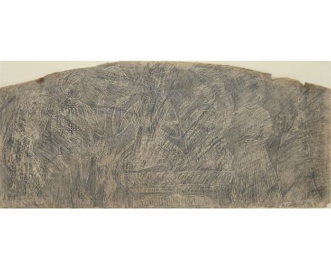 LTP Manjusri (Sri Lankan 1902-1982 - Columbo '43 Group): 'At The Palace' pencil rubbing etching signed with initials in penci