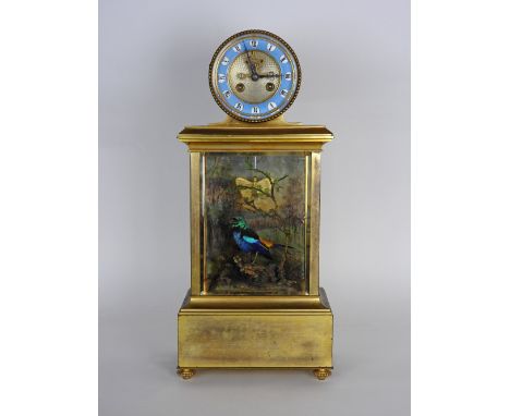 A French ormolu singing bird automaton mantel clock attributed to Bontems, circa 1875, the 9.5 inch dial with chapter ring of