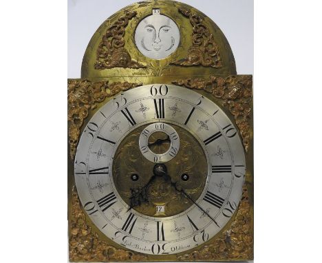 An 18th century oak eight day longcase clock, the 12 inch arch brass dial signed Edwd. Barlow, Oldham with centred subsidiary