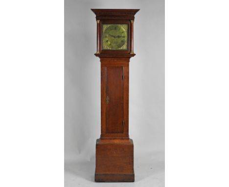 A mid 18th century oak thirty hour longcase clock the 11 inch square brass dial signed Jordan, Staithampton, with engraved pa