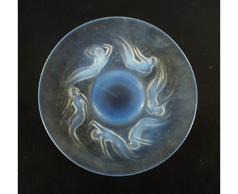 A Rene Lalique 'Ondines' pattern plate, number 3003, circa 1921, relief moulded with mermaids picked out in a graduated opale