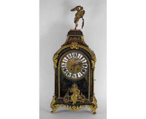 A 19th century French boulle style bracket clock, the 9 inch dial with enamel cabochons of Roman numerals, the eight day move