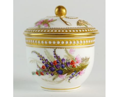 A Royal Worcester sucrier dish and cover, possibly from a cabaret set, early 20th century, painted with heather and other flo