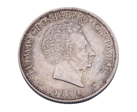 Altdeutschland / Baden, Ludwig I. 1 Thaler (Krone) 1829 Randkerbe, Rf., ss-vz, ca. 18,15 g. | Old States of Germany / Ludwig 