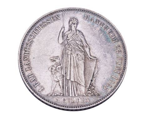 Altdeutschland / Baden-Durlach, Friedrich I. 1 Gulden 1863 Landesschießen Mannheim 28.Juni., ca. 10,5 g, ss - fast vz mit Tön