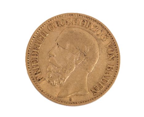 Dt. Kaiserreich /GOLD - Baden, Friedrich I. 10 Mark 1876-G s-ss, ca. 3,95 g. Jaeger Nr. 186| German Empire /GOLD - Baden, Fri