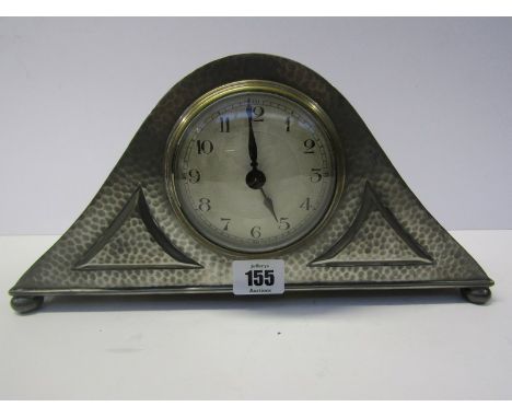 CRAFTED PEWTER, Manor Period crafted pewter mantel clock, model no 2085 by Travis Wilson &amp; Co, Sheffield, 6" height.  Dat