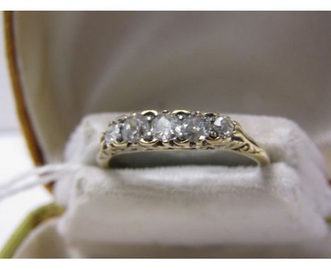 YELLOW GOLD 5 STONE DIAMOND RING, approx 0.5ct, size R/S 