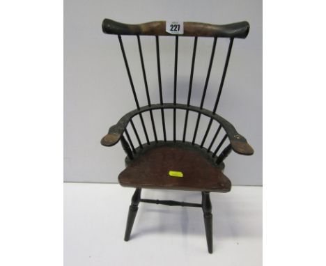 APPRENTICE PIECE, a provincial spindle comb back Windsor armchair, 15" height 