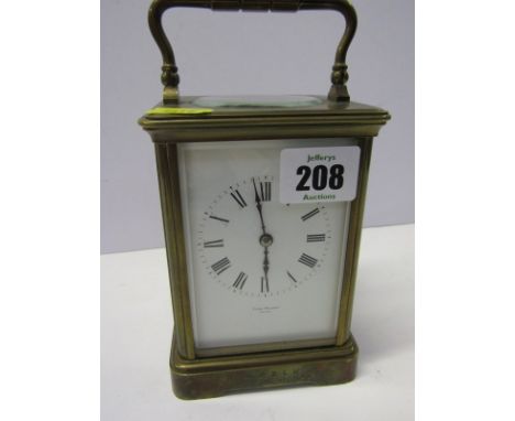 CARRIAGE CLOCK, brass cased bevelled glass carriage clock by John Walker, Paris, coiled bar strike with 1882 inscription, 5.5