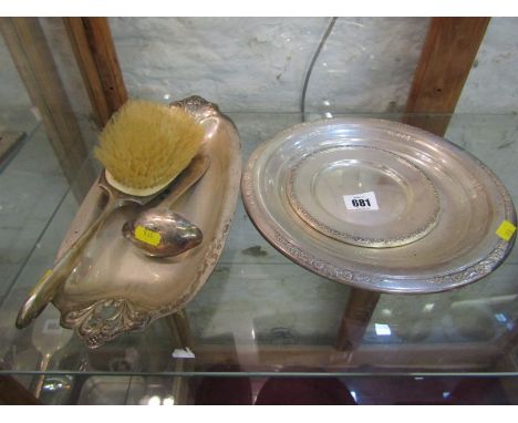 2 STERLING SILVER DISHES, both with embossed floral edges; also Royal Danish American oval dish, sauce ladle and dressing bru