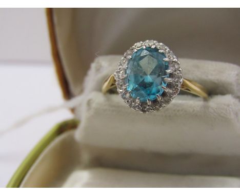 18ct WHITE GOLD ZIRCON &amp; DIAMOND RING, size N/O 