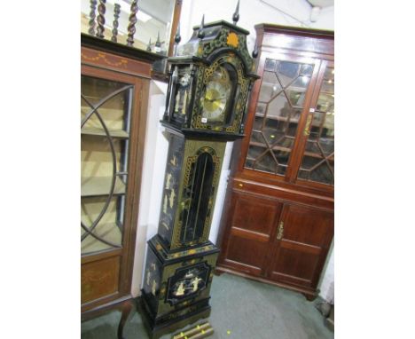 A MODERN ORIENTAL STYLE LONGCASE CLOCK with lacquered and inlaid mother-of-pearl decoration 