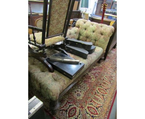 CHAISE LONGUE, large button back floral upholstered chaise longue 
