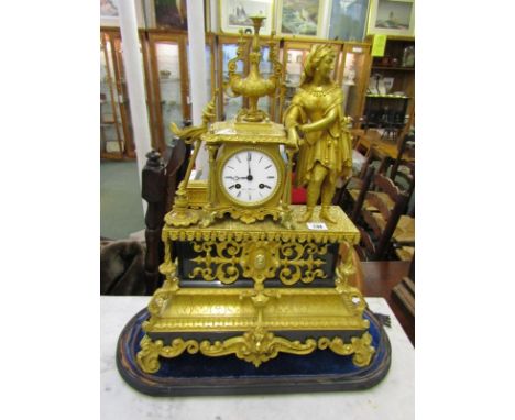 FRENCH MANTEL CLOCK, a fine early 19th Century French ormolu figure crested mantel clock by Henry Marc of Paris, coiled bar s