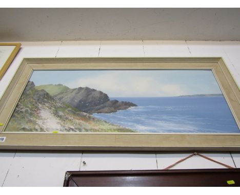 R. D. SHERRIN, signed gouache "Panoramic Cornish Cliffs" 15" x 39" 