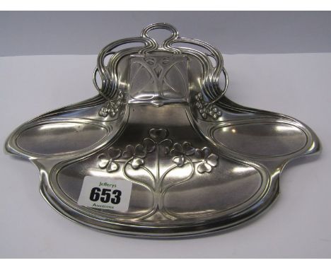 WMF SILVER PLATED INK WELL, typical Art Nouveau design silver plated ink well/desk stand, enclosed lidded bottle, model 224K,