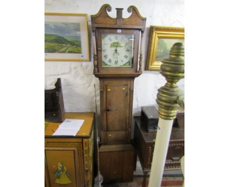 LONGCASE CLOCK, 30 hour inlaid oak case 30 hour longcase clock by B Edwards, painted square face 