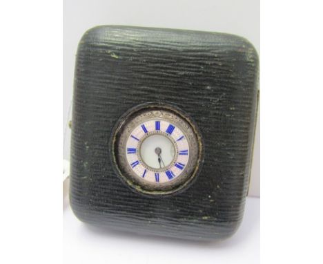 SILVER &amp; ENAMEL LADIES FOB WATCH, in leather display travel box, untested 