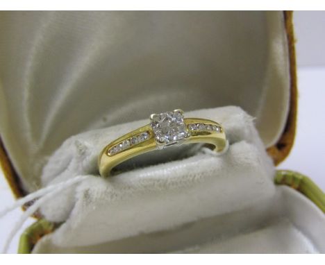 18ct YELLOW GOLD PRINCESS CUT DIAMOND RING, size K/L 