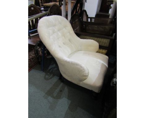 VICTORIAN NURSING CHAIR, cream button back nursing chair on tapering legs with original castors 