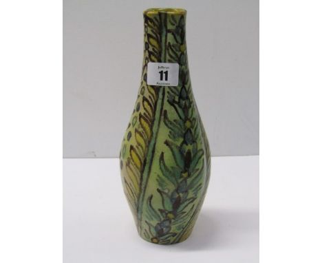 ART POTTERY, Della Robbia- style narrow bodied oviform pottery vase decorated with stylised floral and foliate design and unc