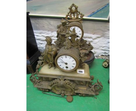 FRENCH MANTEL CLOCK, 2 Victorian gilt metal drum cased movements mantel clocks with figure cresting (requires restoration) 