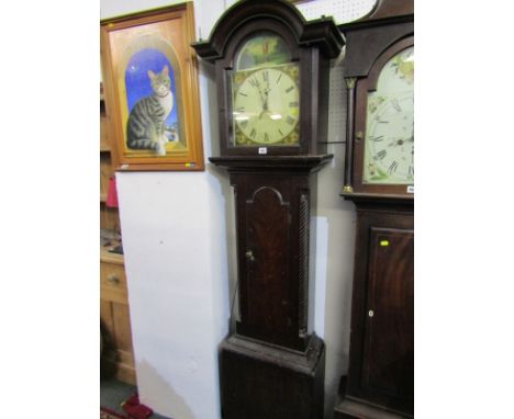 EARLY 19th CENTURY LONGCASE CLOCK, painted breakarch 30 hour movement longcase clock with painted "mahogany" casing and face 