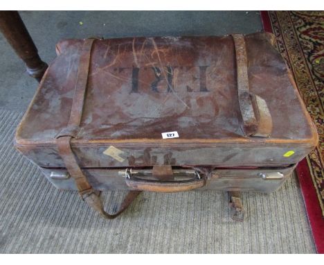 VINTAGE LEATHER SUITCASE, with partially fitted interior 