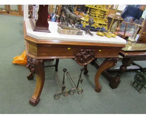 VICTORIAN CONSOLE TABLE, marble topped mahogany console table on fruit carved cabriole legs, 48" width 