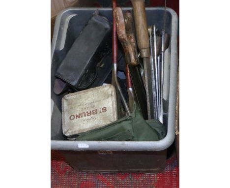 A box of assorted hand tools.