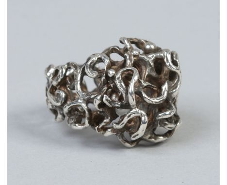 A brutalist white metal ring, size K.