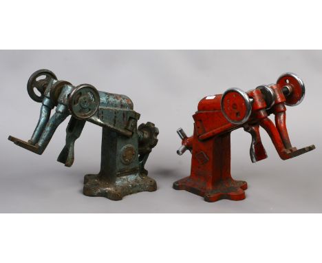 Two vintage cast iron cobblers shoe stretchers, one marked WH & B the other Leslie Pringle & Co. Ltd Anglo Continental. Inclu