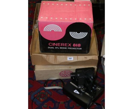 A Halina 8mm Cine camera boxed Cinerex 818 8mm projector, along with an assortment of pre recorded films.