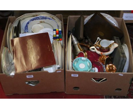 Two boxes of miscellaneous ceramics and cased cutlery to include Czechoslovakian coffee set and commemorative ware, Wade Whim