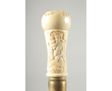 A WALKING STICK with carved bone handle. "MERMAID"