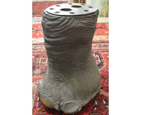 A LARGE ELEPHANT FOOT, STICK STAND.