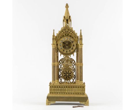 A mantle clock 'A La Cathedrale', gilt bronze, Gothic Revival, Circa 1880.Condition report: - Indexes have been replaced.&nbs