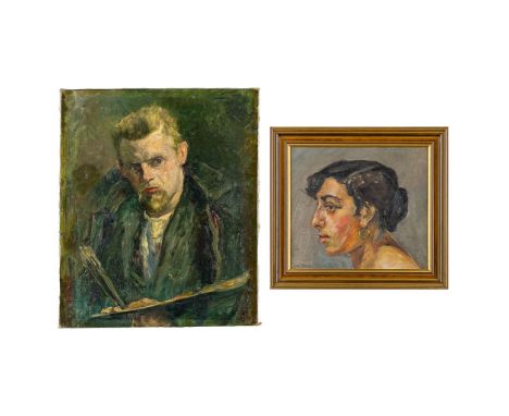 Oscar HALLE (1857-1921) 'Portrait of a lady &amp; Self Portrait' oil on canvas.Signed lower left and on the reverse.&nbsp;Sel