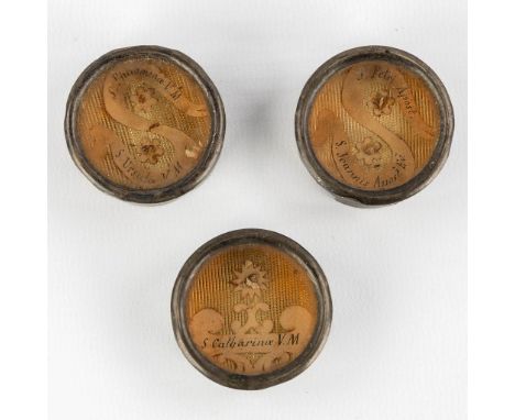 Three sealed theca with relicsSaint Ursula &amp; Saint PhilomenaPetri et Joannis Apostoli, Apostles Peter and John.&nbsp;Sain