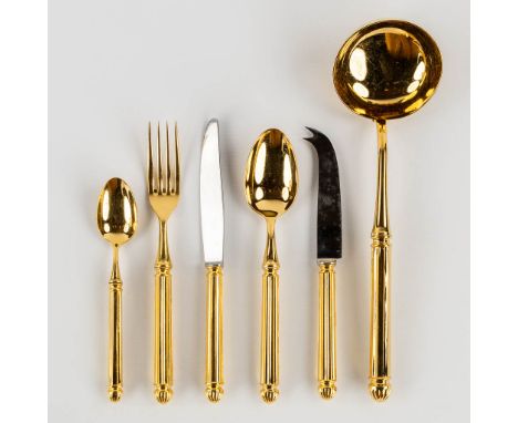 A large gold-plated cutlery, 68-pieces.18 forks, 18 spoons, 18 knives, 12 coffee spoons, 1 cheese knife and a ladle.&nbsp;Gem