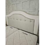 Headboard Upholstered Padded Headboard With Tufted Leather Central Panel And Contemporary Striped