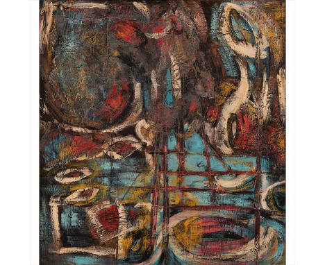 § NIKOS KESSANLIS (GREEK 1930-2004) ABSTRACTSigned and dated 1950, oil on board (Dimensions: 60cm x 55.5cm (23.75in x 21.75in