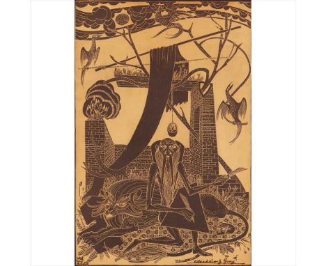 § ALASDAIR GRAY (SCOTTISH 1934-2019) ST. JEROME - 1955Woodcut, signed and inscribed 'With Love to Katie,' signed and dated in