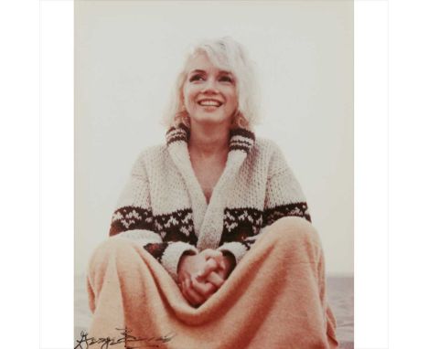 § GEORGE BARRIS (AMERICAN 1922-2016) MARILYN MONROE ON SANTA MONICA BEACH - JULY 1962Photograph, later re-print, signed by th