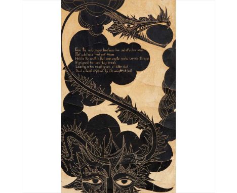 § ALASDAIR GRAY (SCOTTISH 1934-2019) FROM THE SOUL'S PROPER LONELINESS LOVE AND AFFECTION SEEM . . .Mixed media on card with 